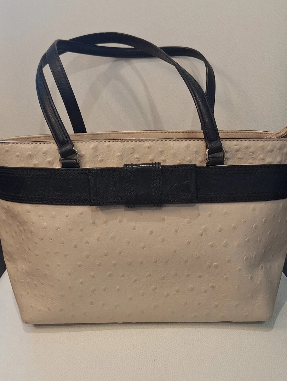 Kate Spade Cream & Black Bow Leather Tote EUC